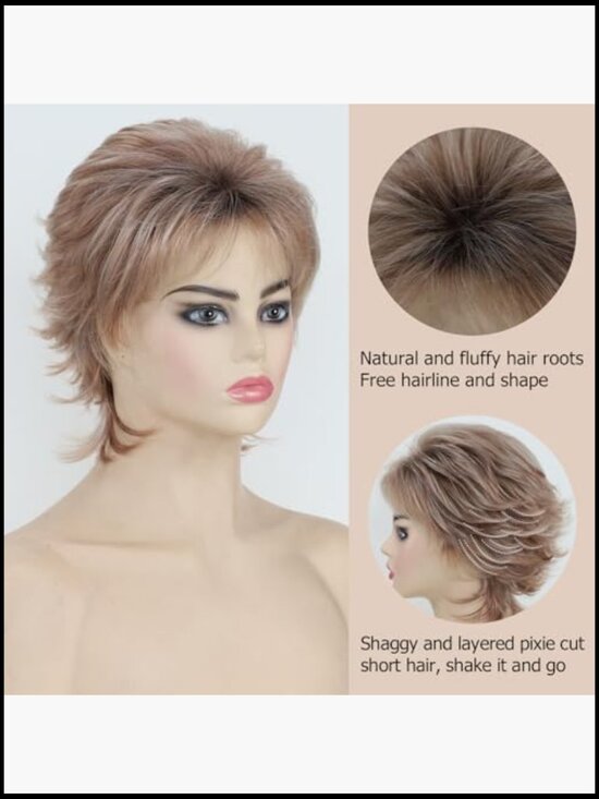 Short Pixie Cut Layered Synthetic Wig Natural Looking Daily Party Heat Resistant